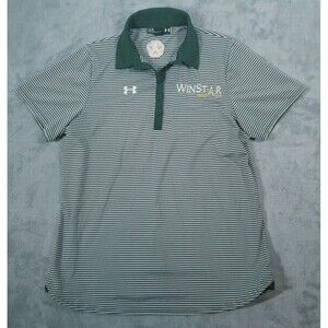 WinStar Farm Polo Shirt Womens Green Striped Large Under Armour Horse Racing
